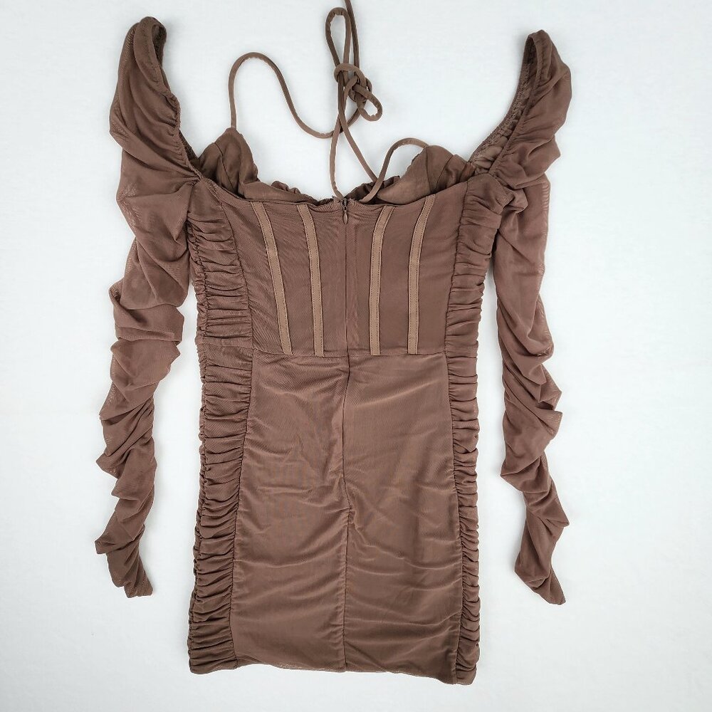 White Fox Boutique Dress Long Sleeve Brown Size Medium - Picture 5 of 8